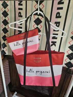 Clinique X Kate Spade Tote & Pouch Set in Red, White & Pink